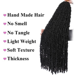 Leeven natural black 1B butterfly locs shown in a close-up.