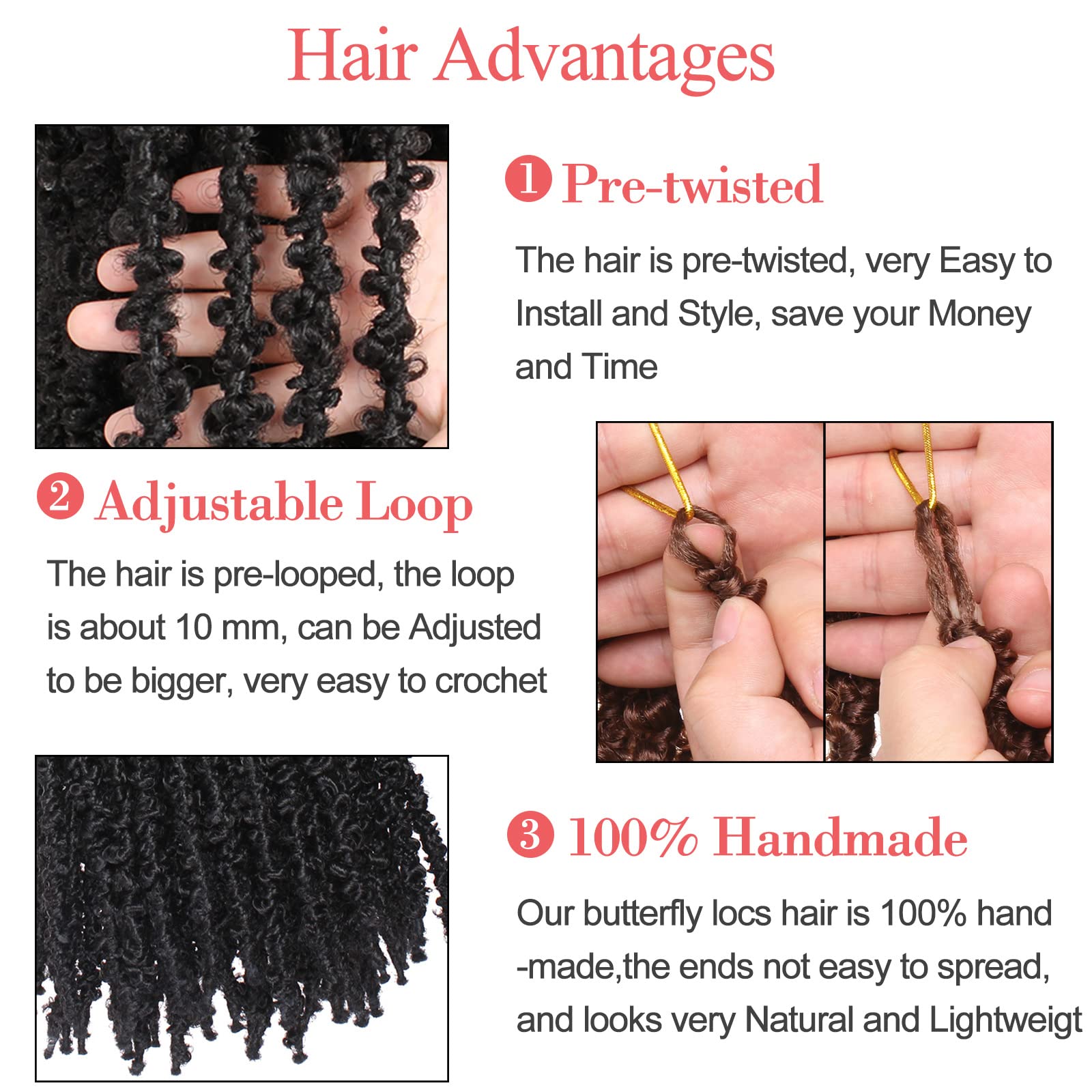 Leeven pre-looped butterfly locs packs enable fast, easy crochet installation.