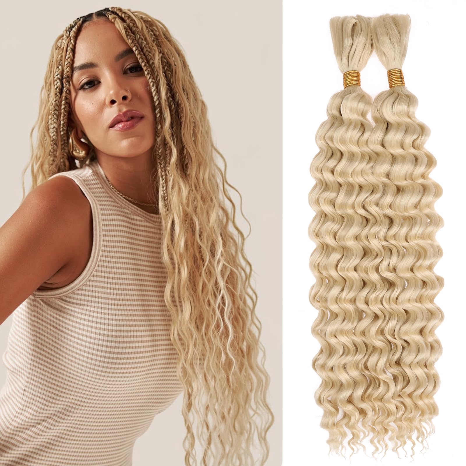 Leeven curly braiding hair in deep water wave 18in for versatile updos.