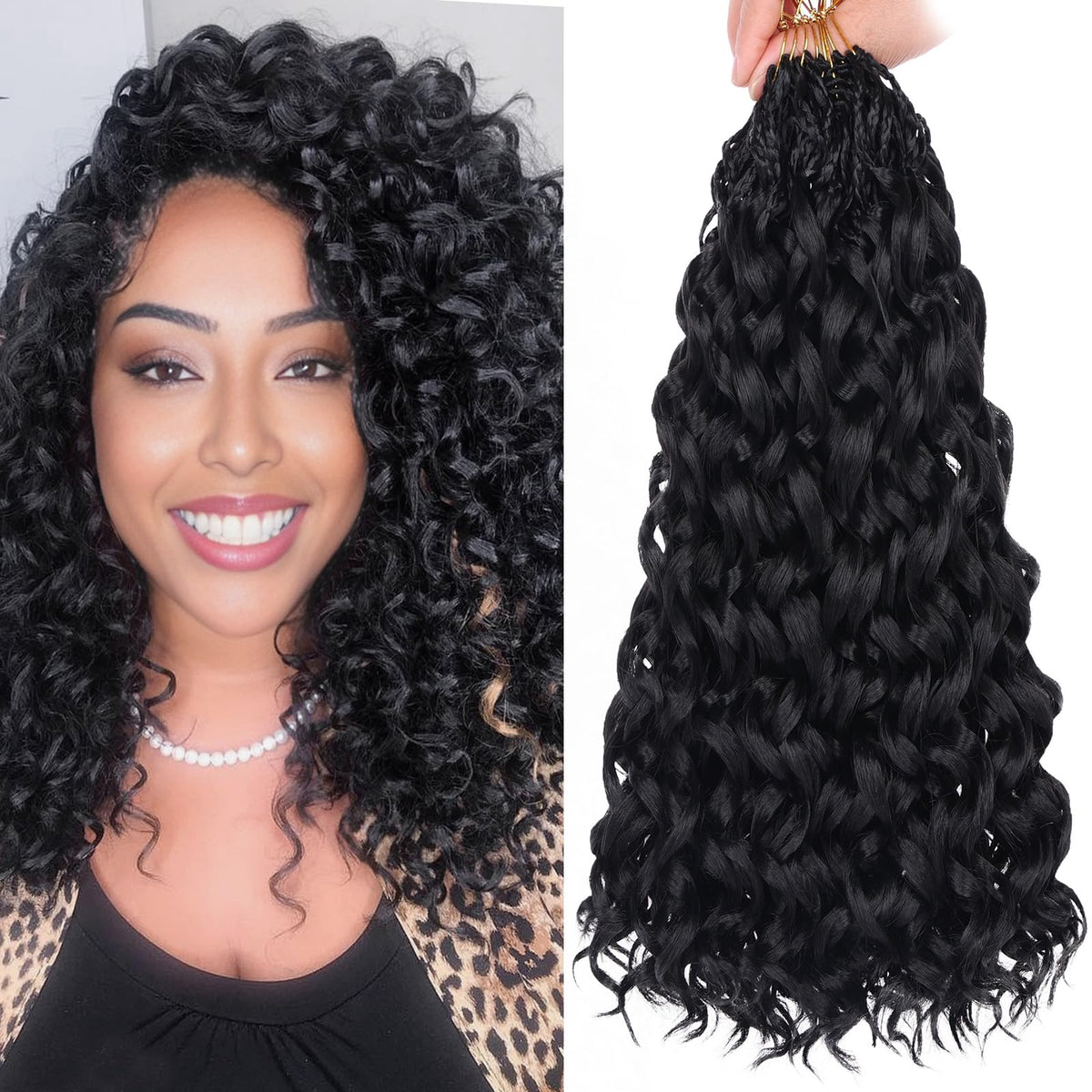 Leeven Gogo Curl 14in crochet hair close-up shows defined ocean wave curls for a natural look