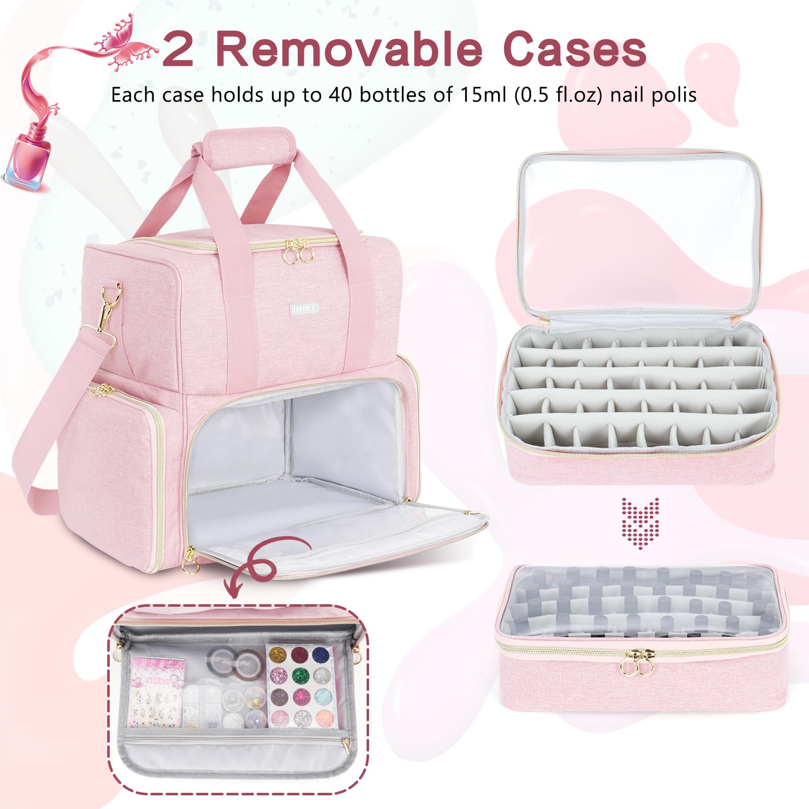 Two removable cases let you customize bottle and tool storage.