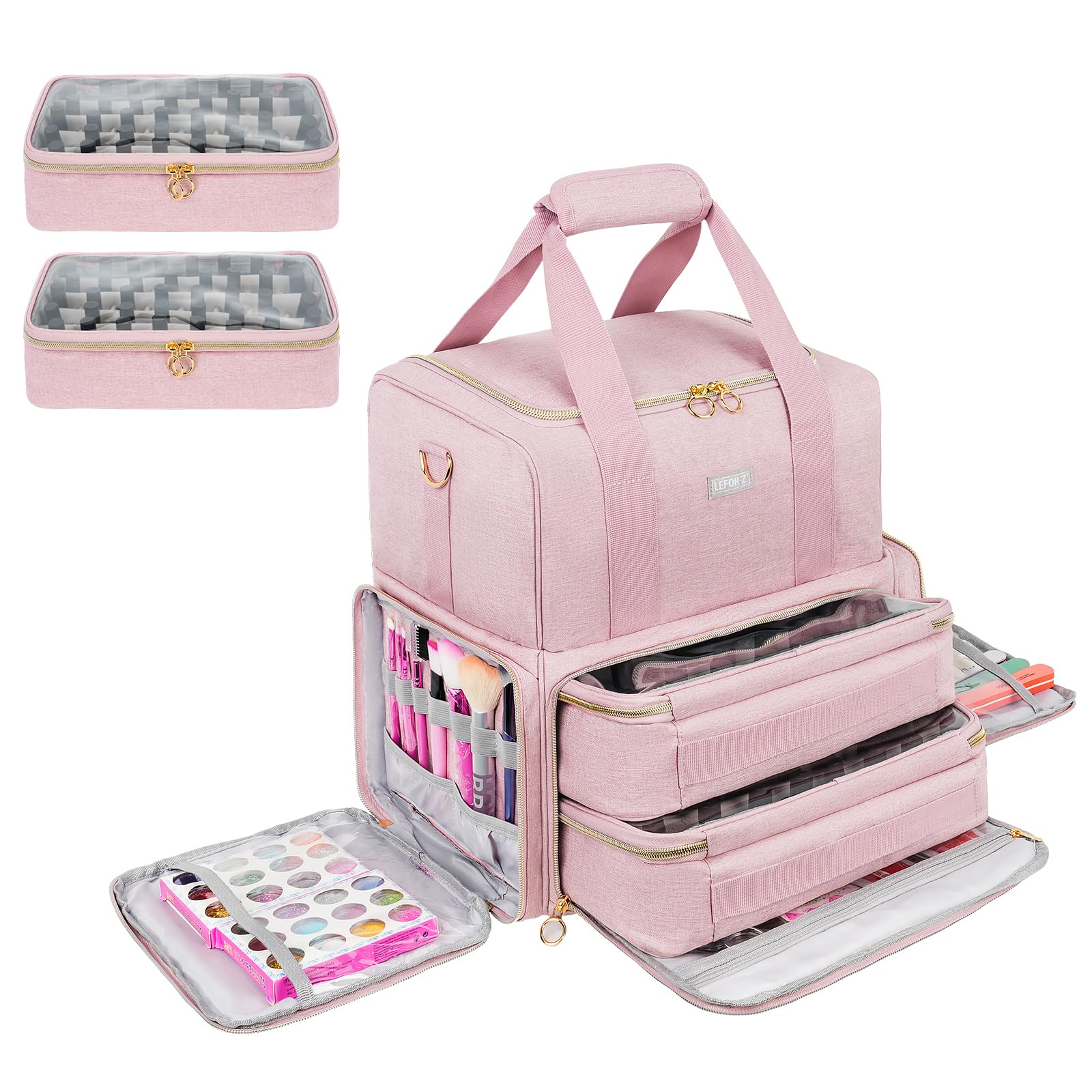 LEFOR·Z Nail Polish Organizer shows 80-bottle capacity for easy studio organization.