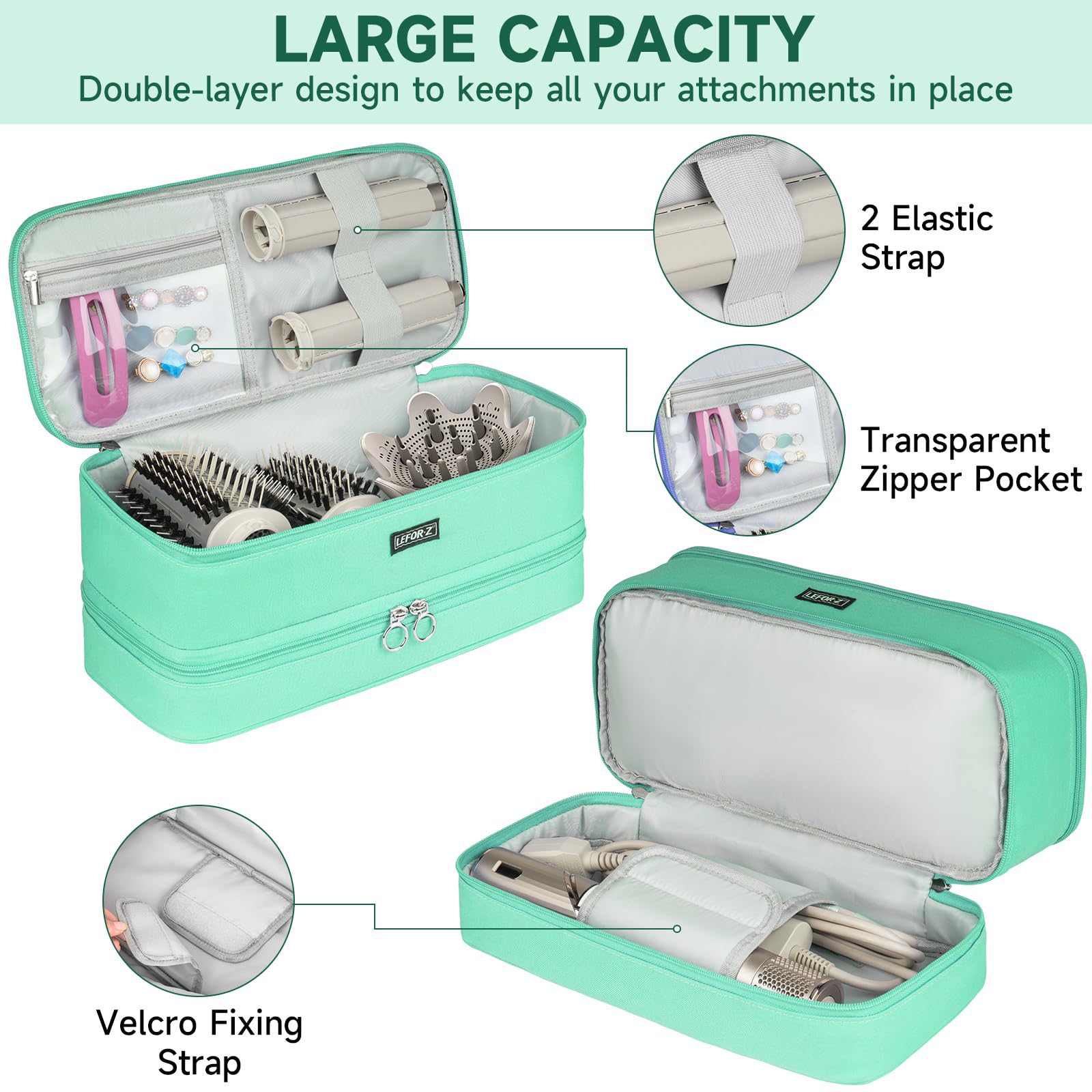 LEFOR·Z travel carrying case highlighting FlexFusion compatibility and storage
