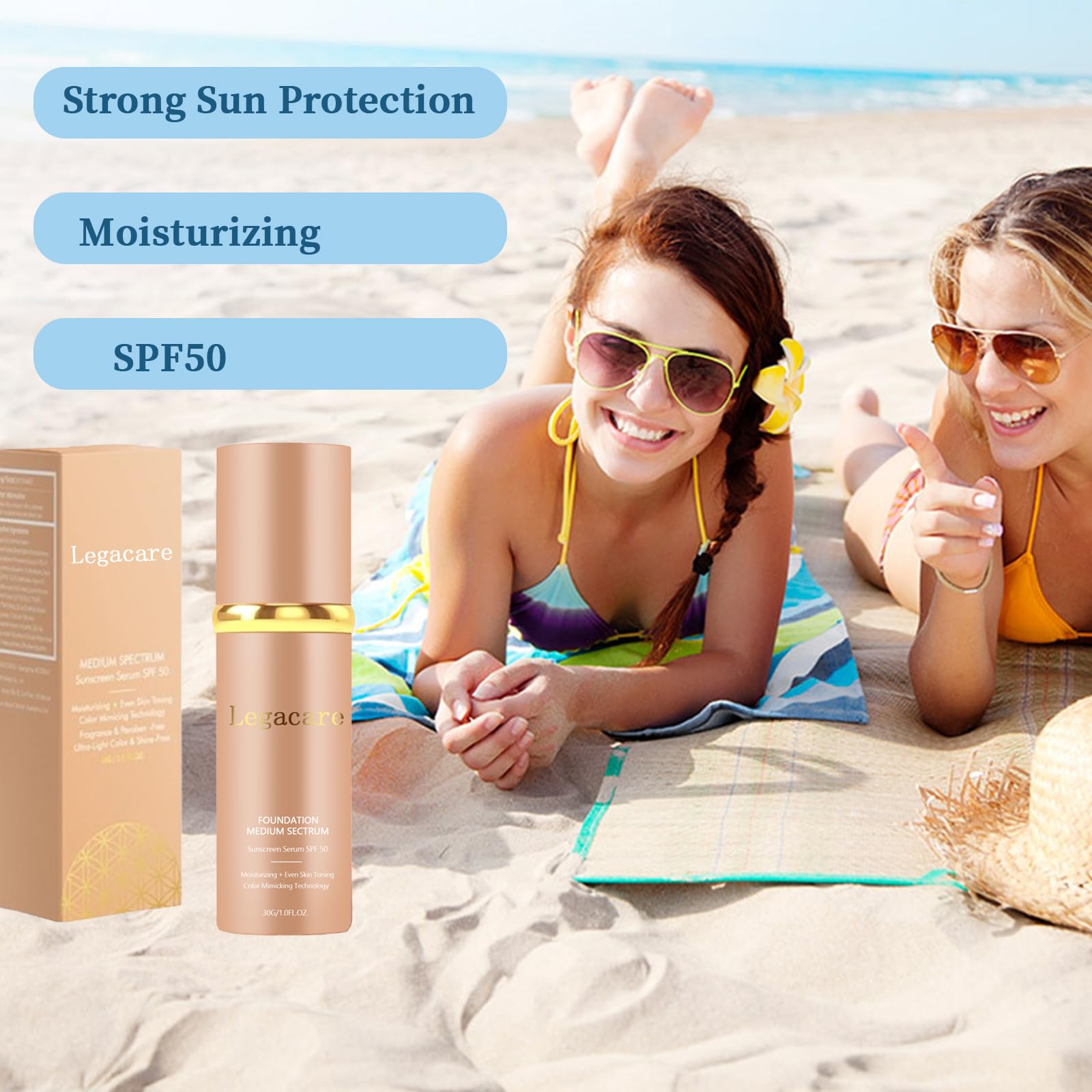 Legacare Foundation packaging and applicator illustrating easy daily use