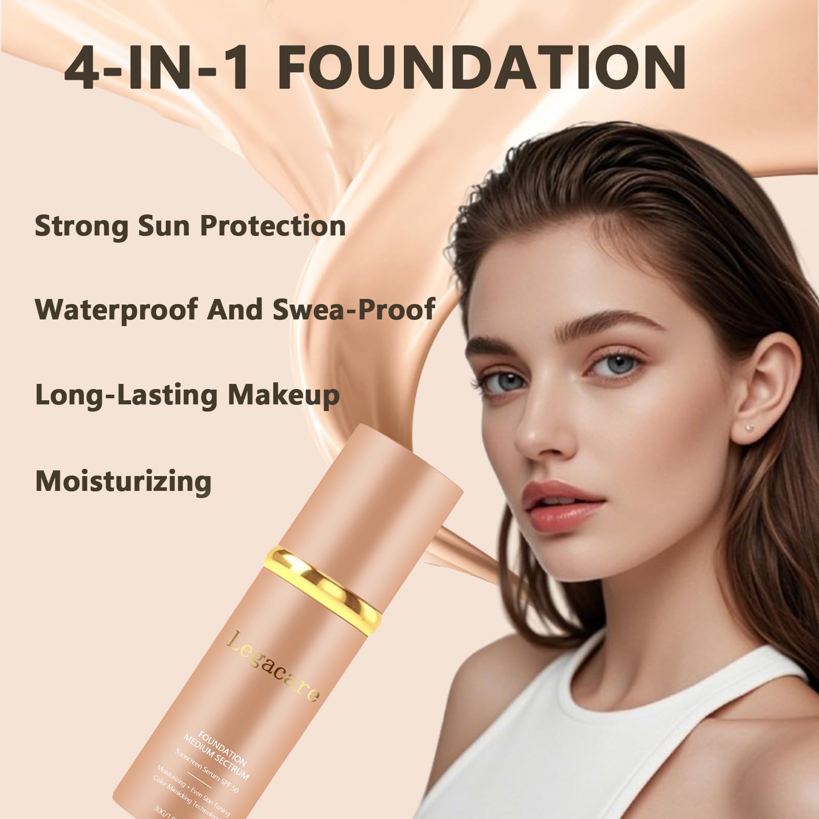 Legacare Foundation liquid texture swirl highlighting radiant finish and natural blend