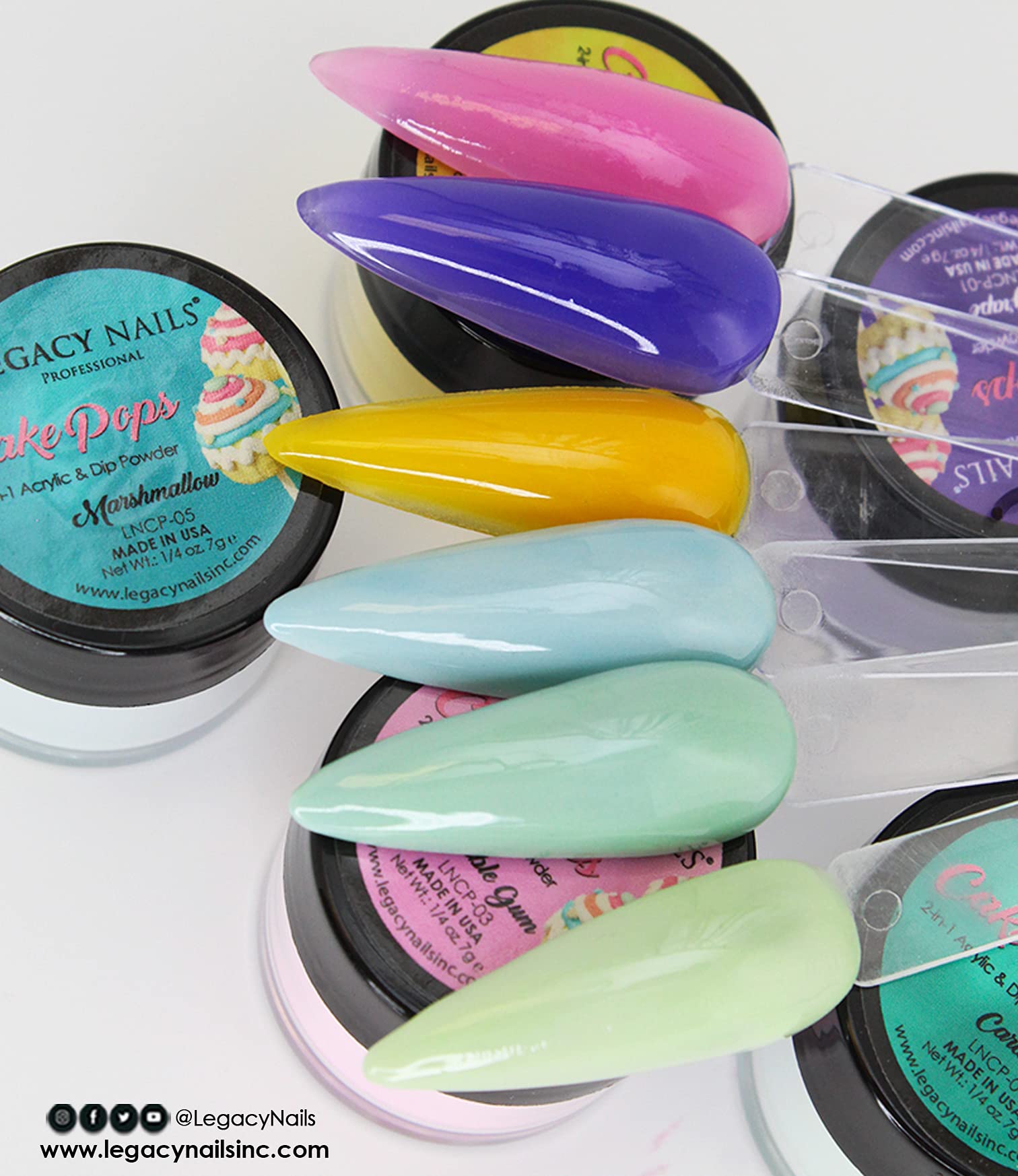 Legacy Nails Cake Pops Collection showcases six distinct pigments with shimmering finishes