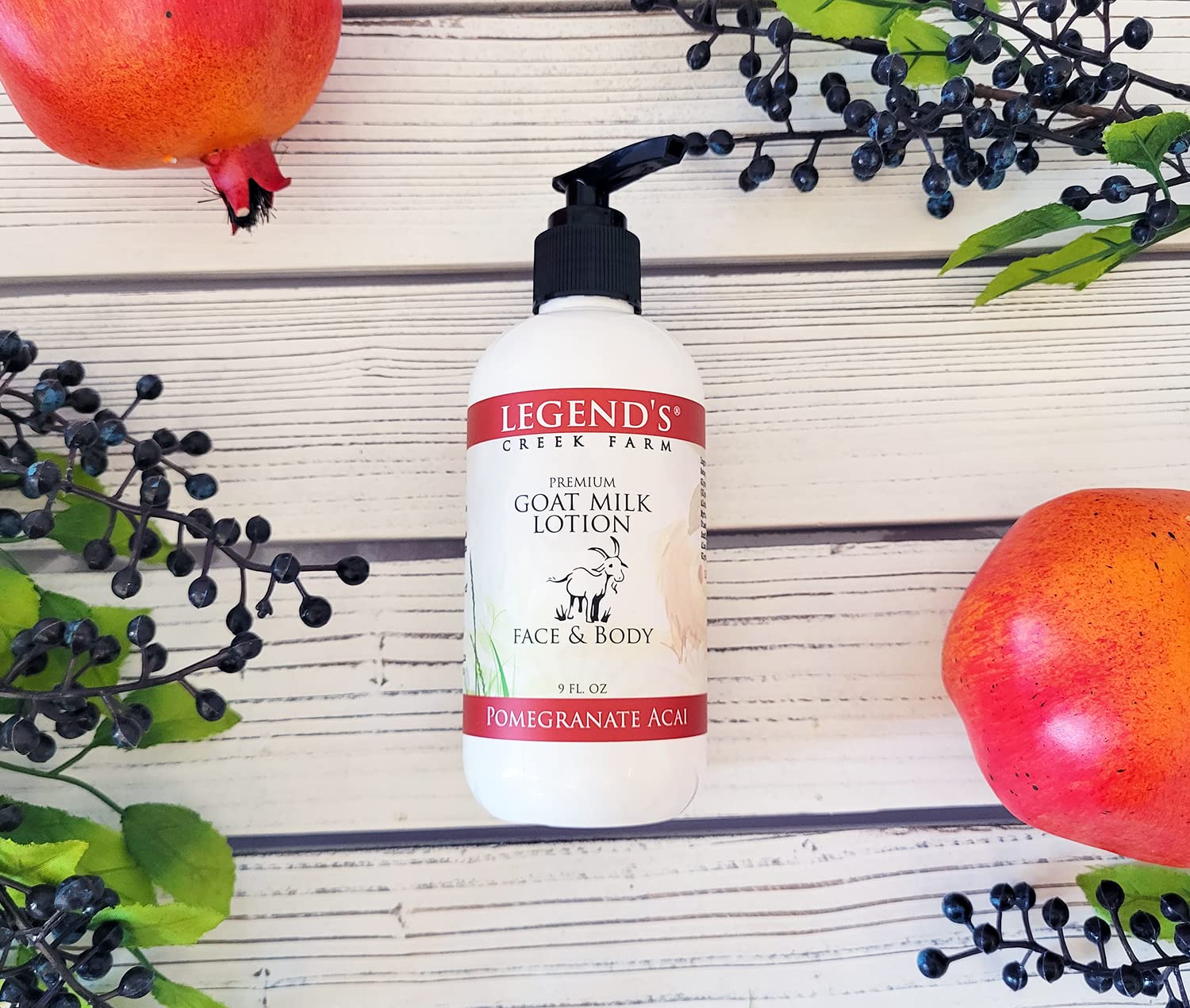 Legend's Creek Goat Milk Lotion bottle with pump ideal for daily use on hands and body