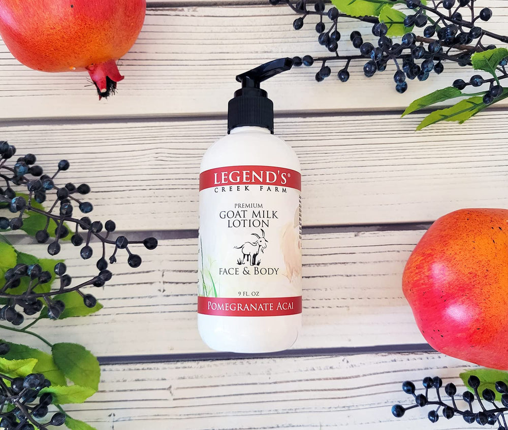 Legend's Creek Goat Milk Lotion bottle with pump ideal for daily use on hands and body