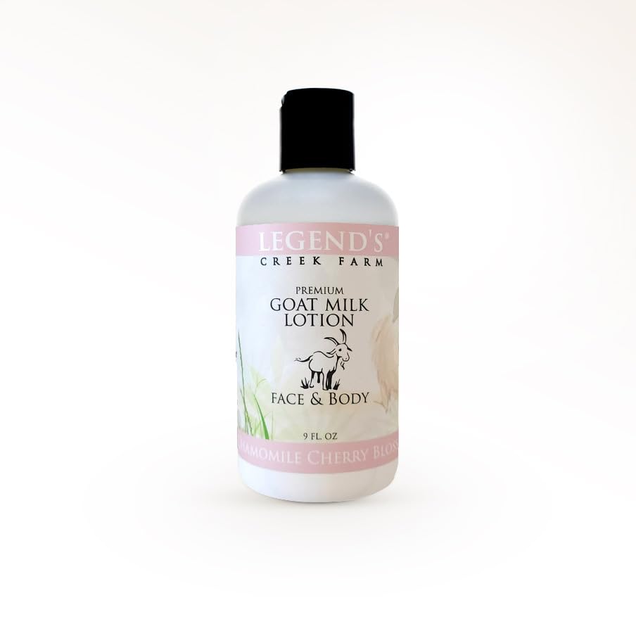 Legend's Creek Goat Milk Lotion bottle delivers deep hydration for body and face, great for sensitive skin.