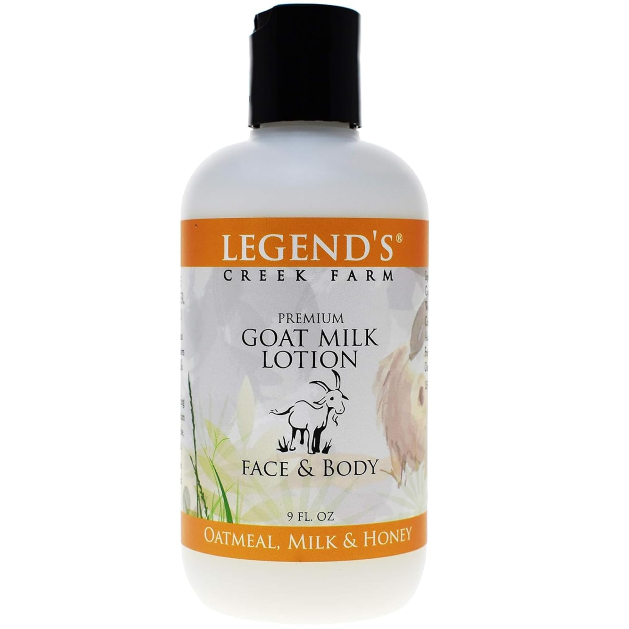 Legends Creek Goat Milk Lotion bottle pour shows smooth moisture and long-lasting hydration.
