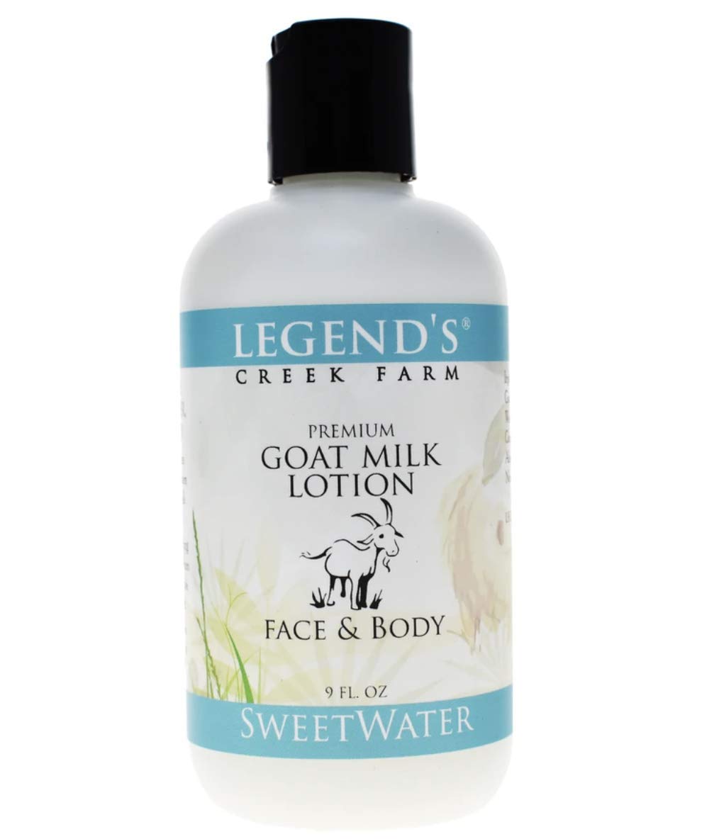 Legend's Creek Goat Milk Lotion bottle demonstrates rich, moisturizing formula for daily use.