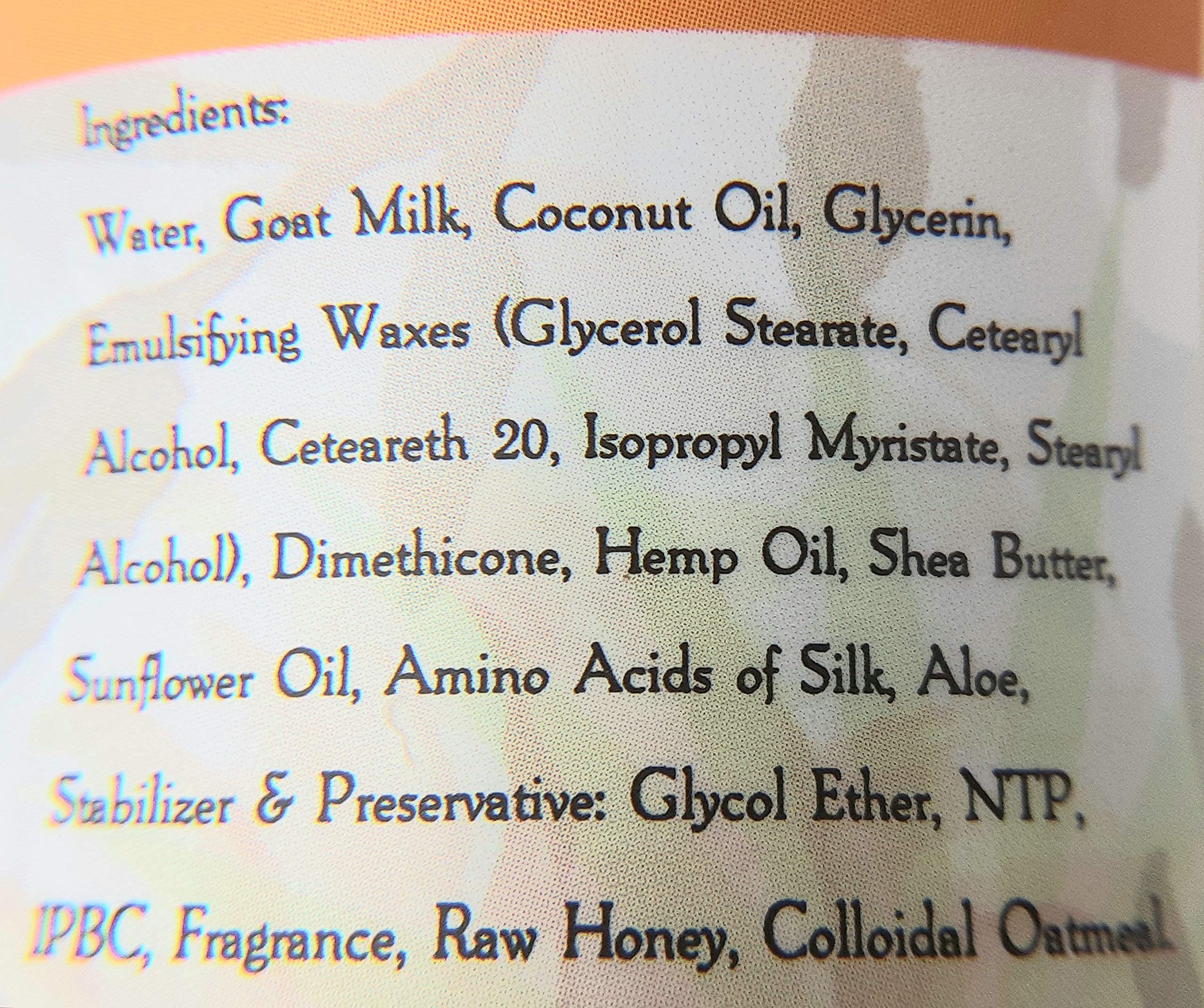 Legends Creek Goat Milk Lotion packaging back view emphasizes cruelty-free production.
