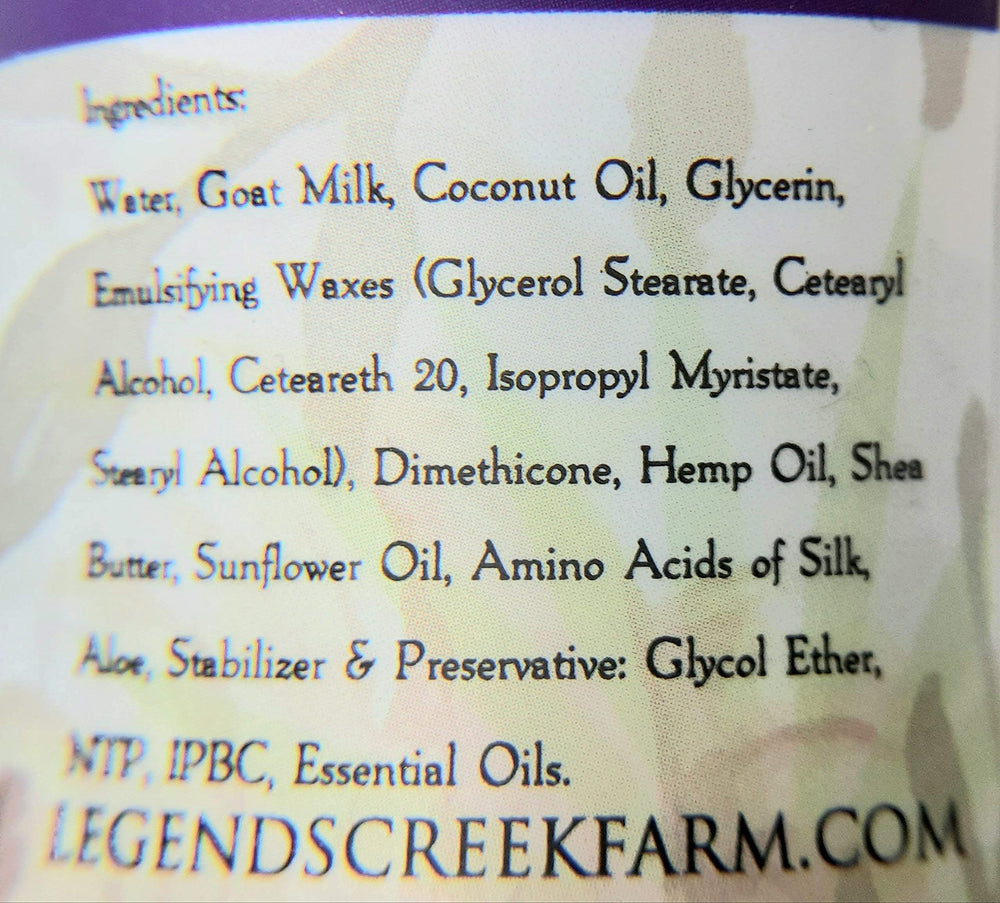 Legends Creek Goat Milk Lotion includes sunflower oil for gentle nourishment.