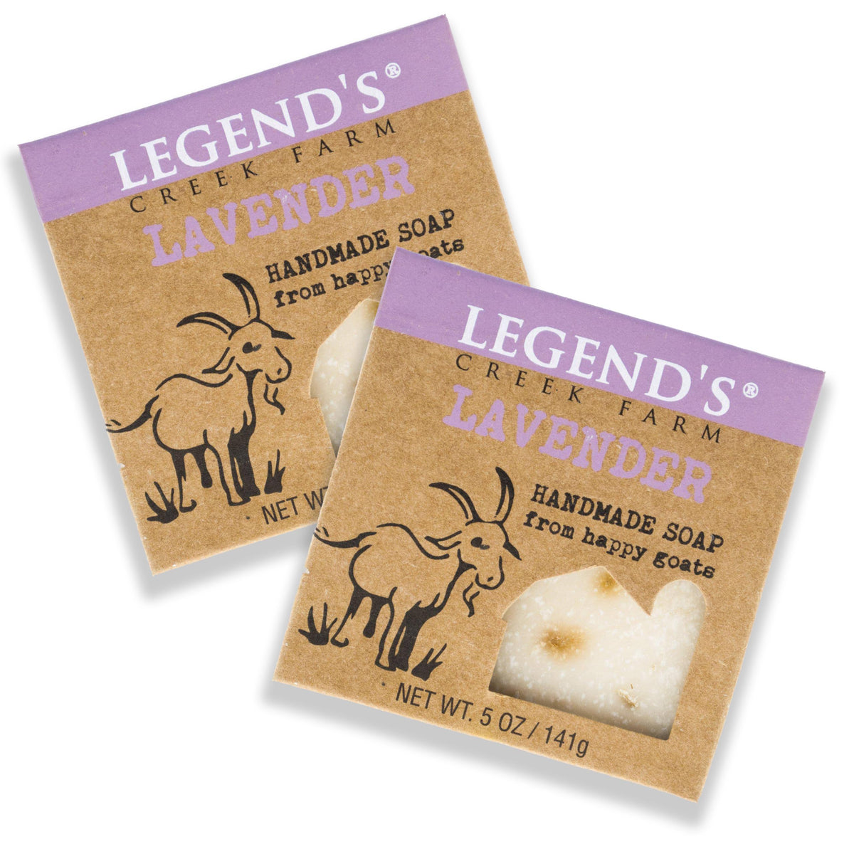 Legend's Creek Lavender Goat Milk Soap front view showing creamy lather for sensitive skin