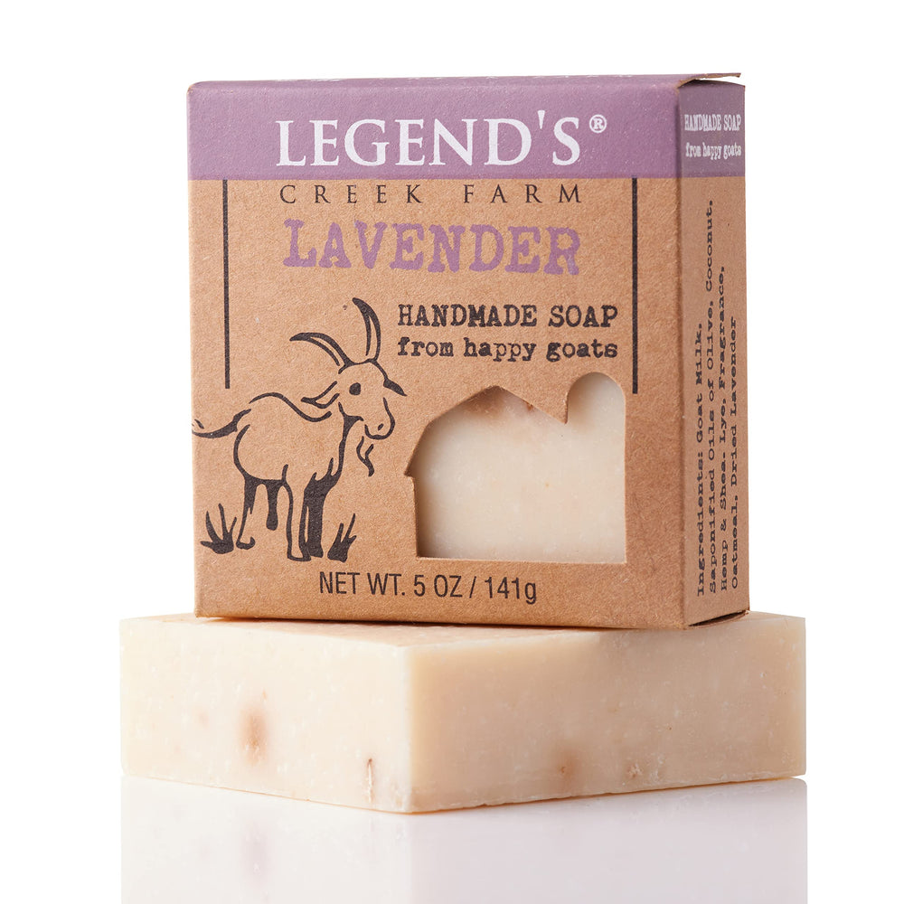 Legend's Creek Lavender Goat Milk Soap in hand delivering gentle cleansing for all skin types