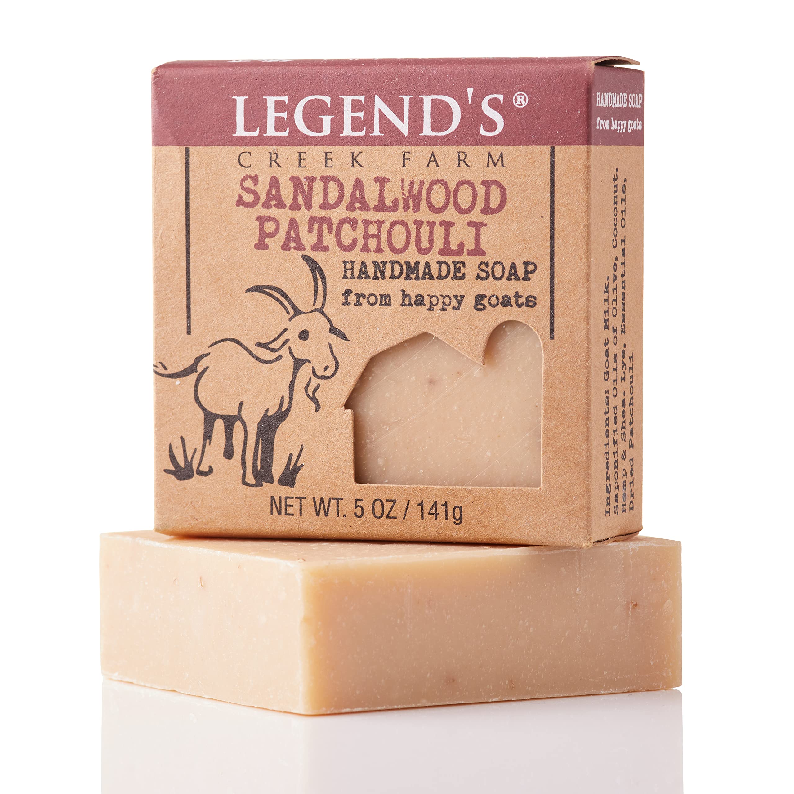 Legends Creek goat milk soap on shelf for hands and body cleansing