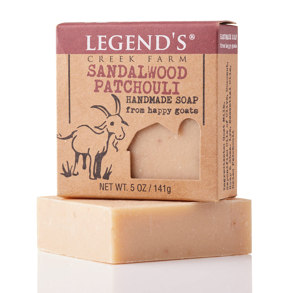 Legends Creek goat milk soap on shelf for hands and body cleansing