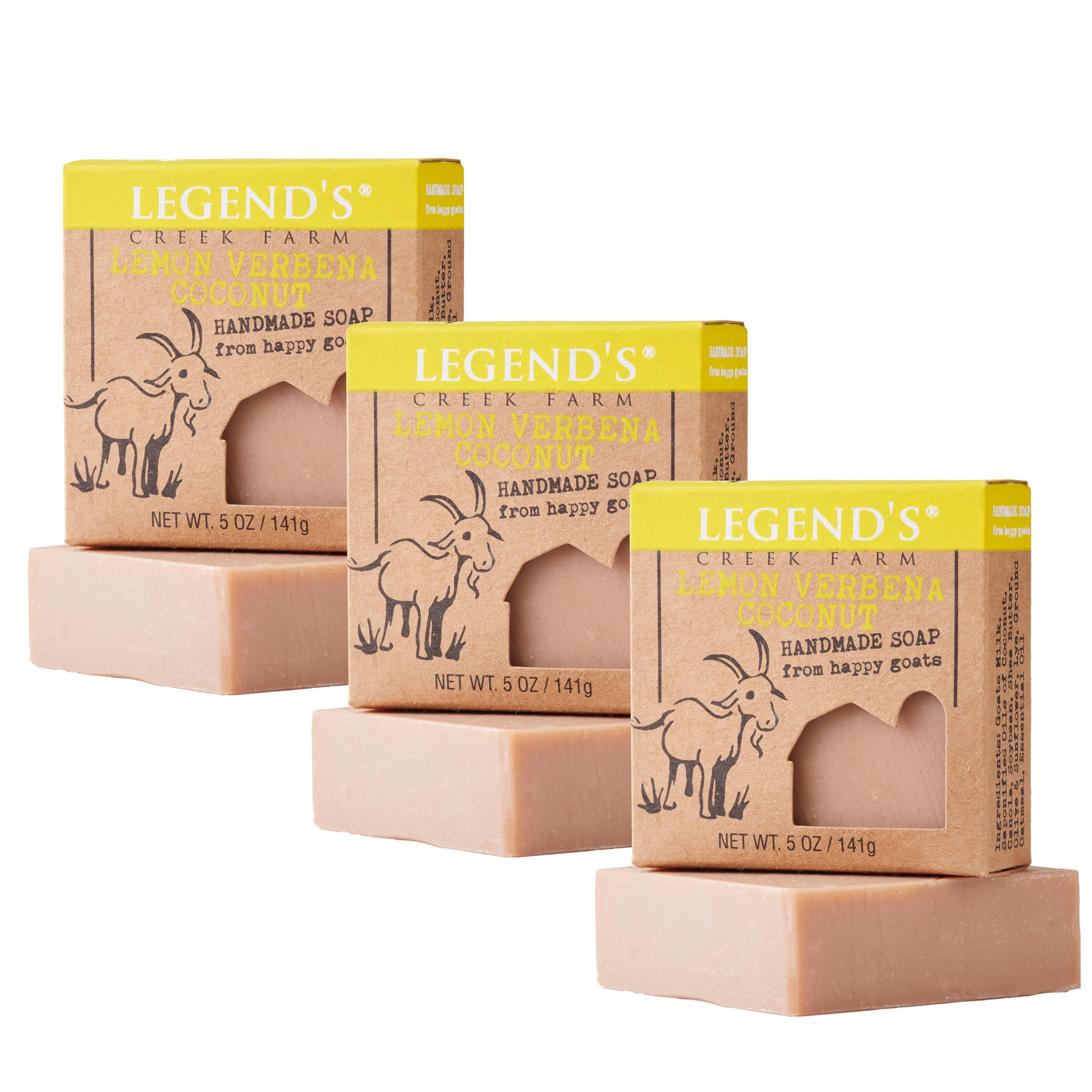 Legend's Creek Goat Milk Soap Lemon Verbena Coconut pack of 3 for gentle cleansing and soothing skin