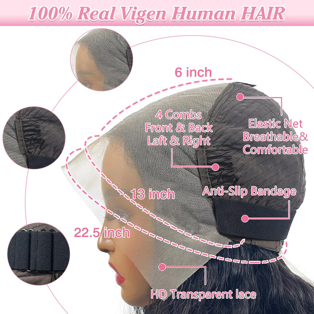 LEHOO 30 inch body wave wig with 220% density for fuller movement.