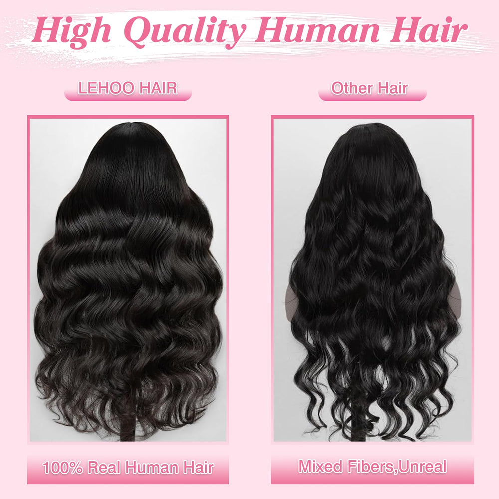 LEHOO wig with pre-plucked baby hair for seamless parting and depth.