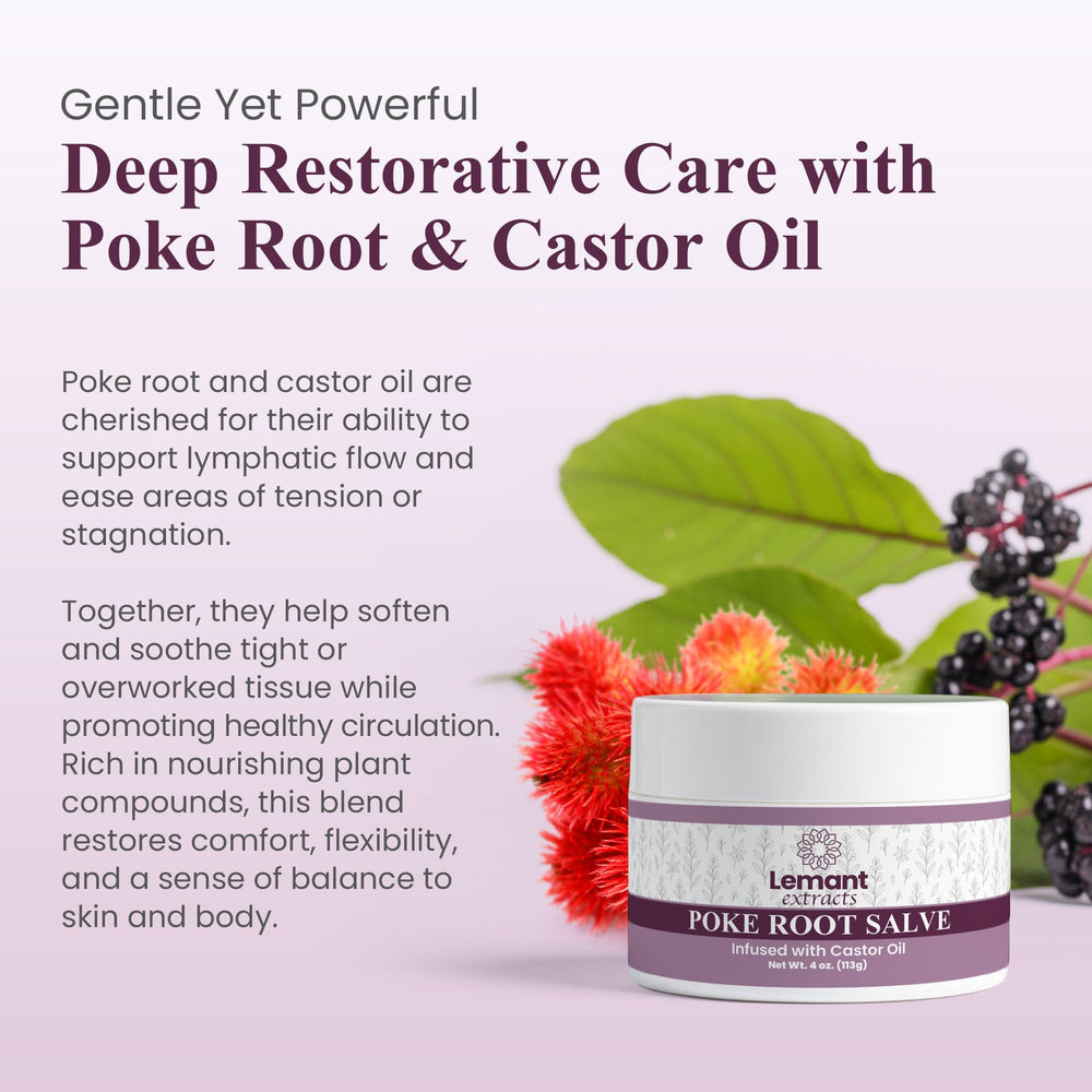 Label detail highlights clean formula for Lemant poke root salve with lavender