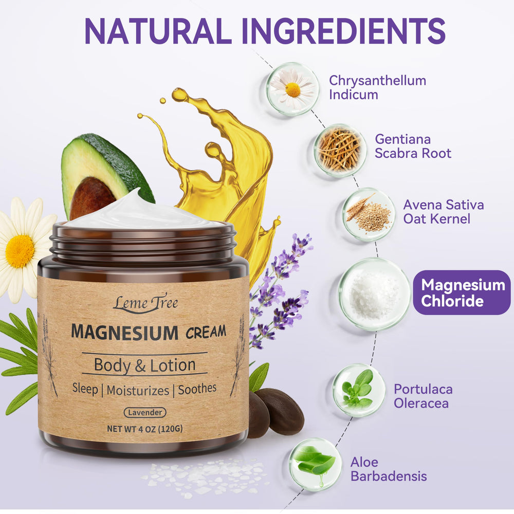 LemeTree magnesium cream close-up texture showing silky, fast-absorbing formula.