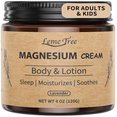 LemeTree magnesium cream bottle with lavender scent promoting relaxation.