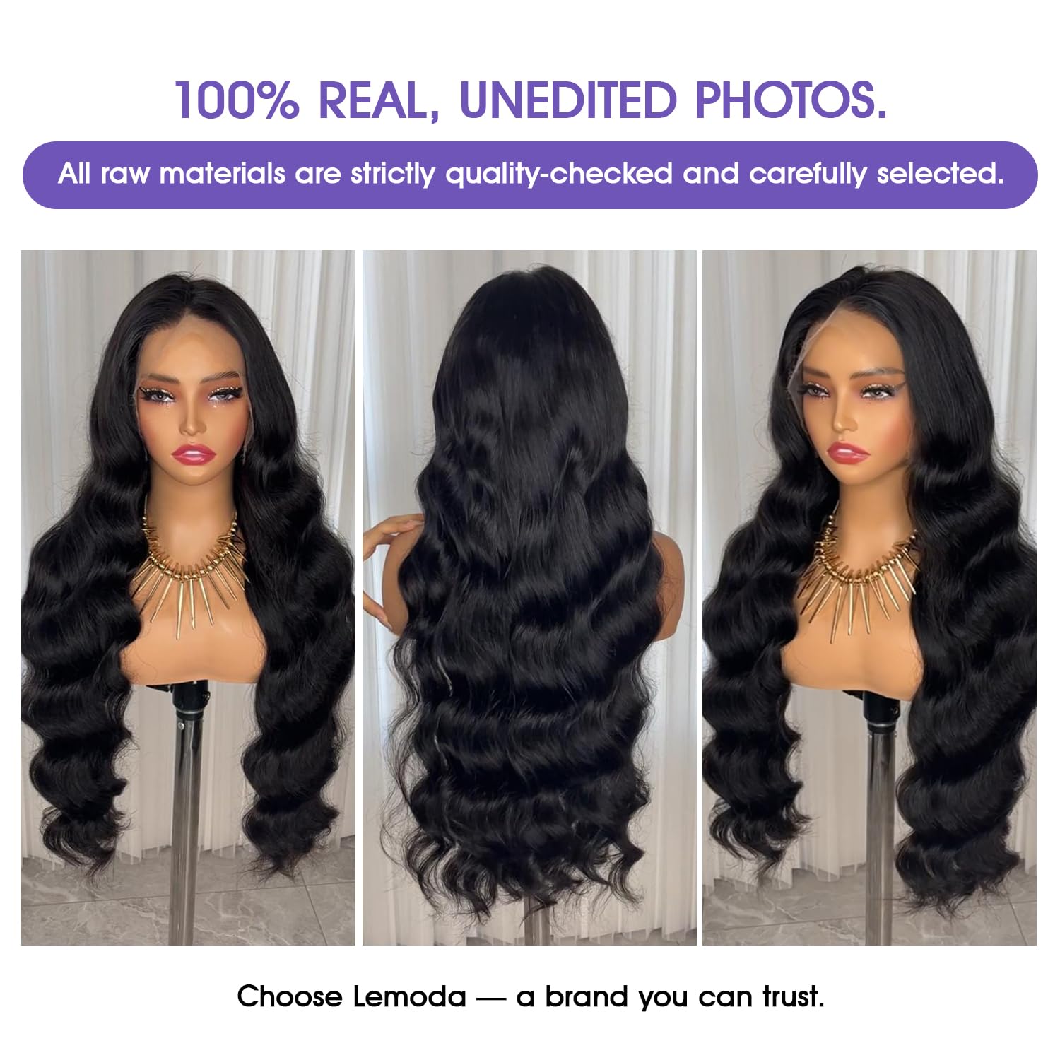 Lemoda 13x6 full lace frontal wig side view showing realistic scalp and fit