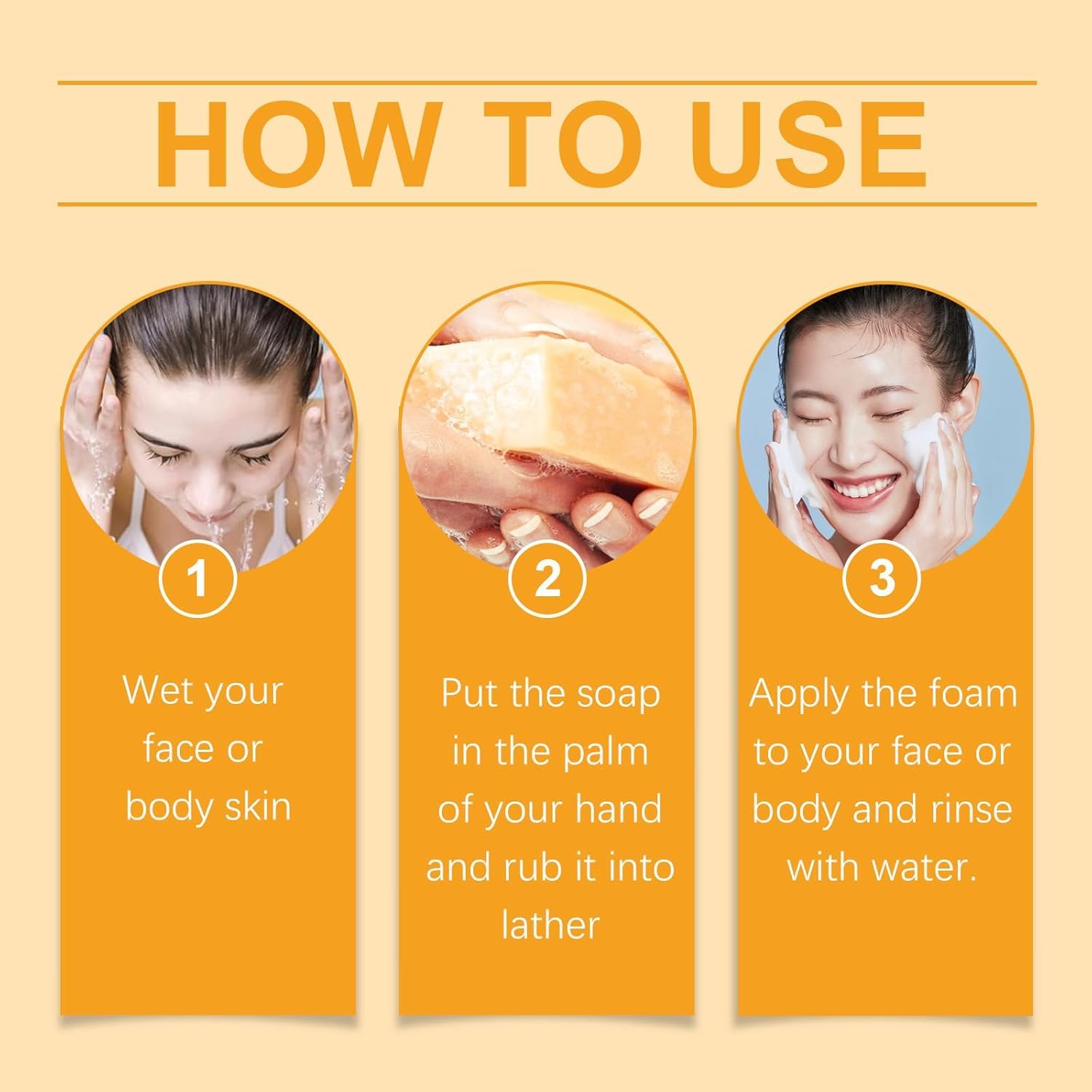 Lemon Turmeric Kojic Soap display emphasizing all skin types suitability.