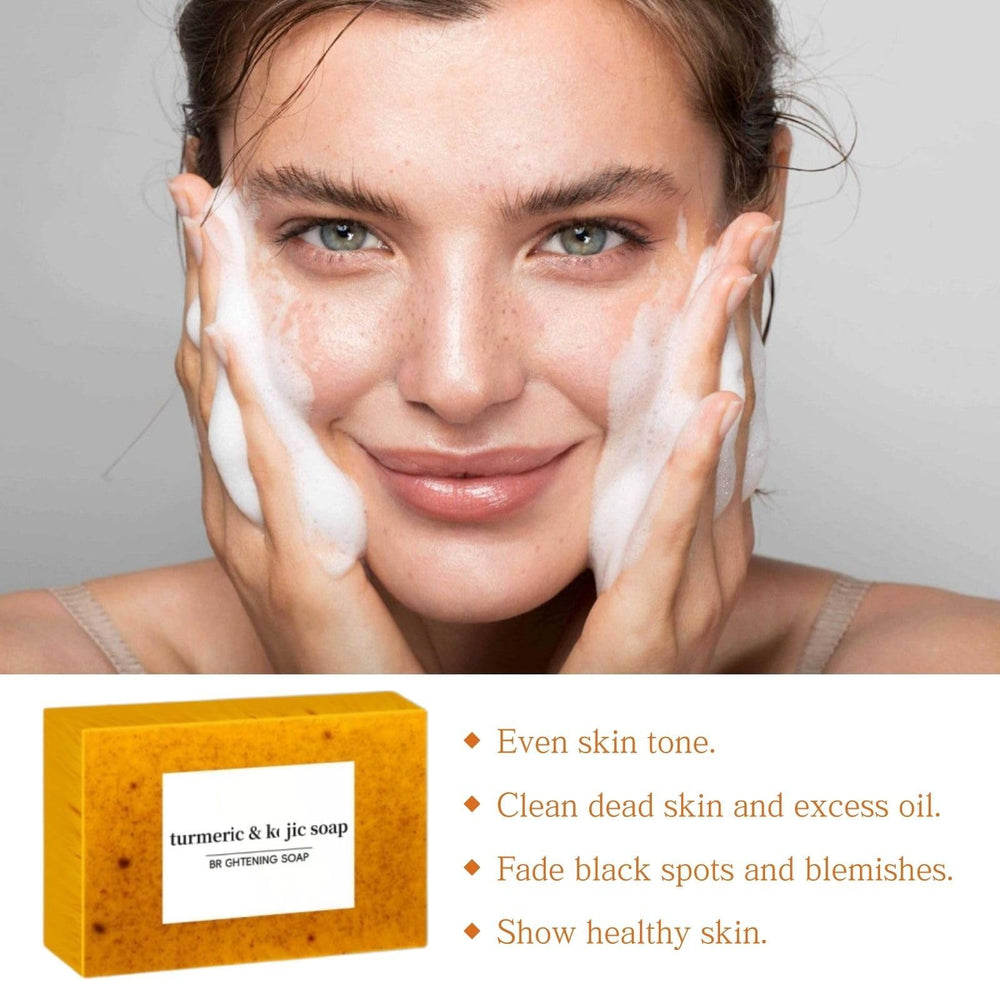 Foaming Lemon Turmeric Kojic Soap Bar showing mild lather for cleansing.