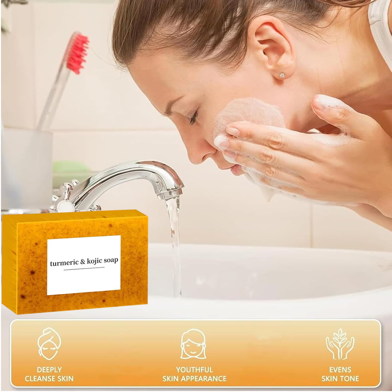Lemon Turmeric Kojic Soap texture closeup reveals natural ingredients.