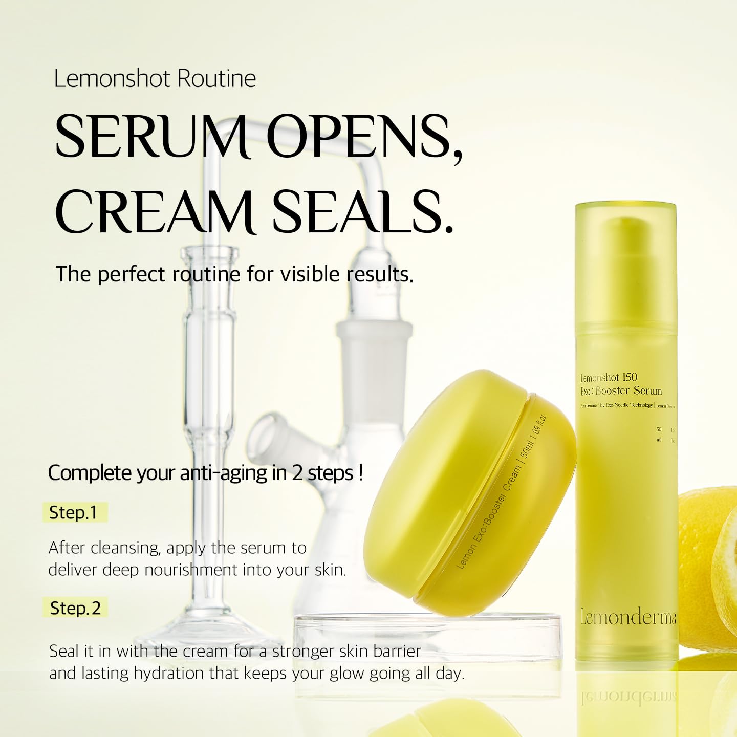 Lemonderma Lemonshot 150 Exo packaging: sleek design for a clean beauty ritual.