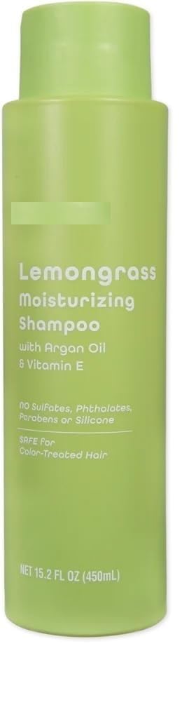 Lemongrass Moisturizing Shampoo bottle showing moisturizing formula with argon oil and vitamin E