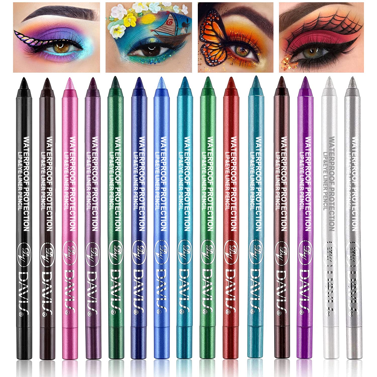 LemonSac 15-piece colorful eyeliner set close-up for vibrant eye makeup options.