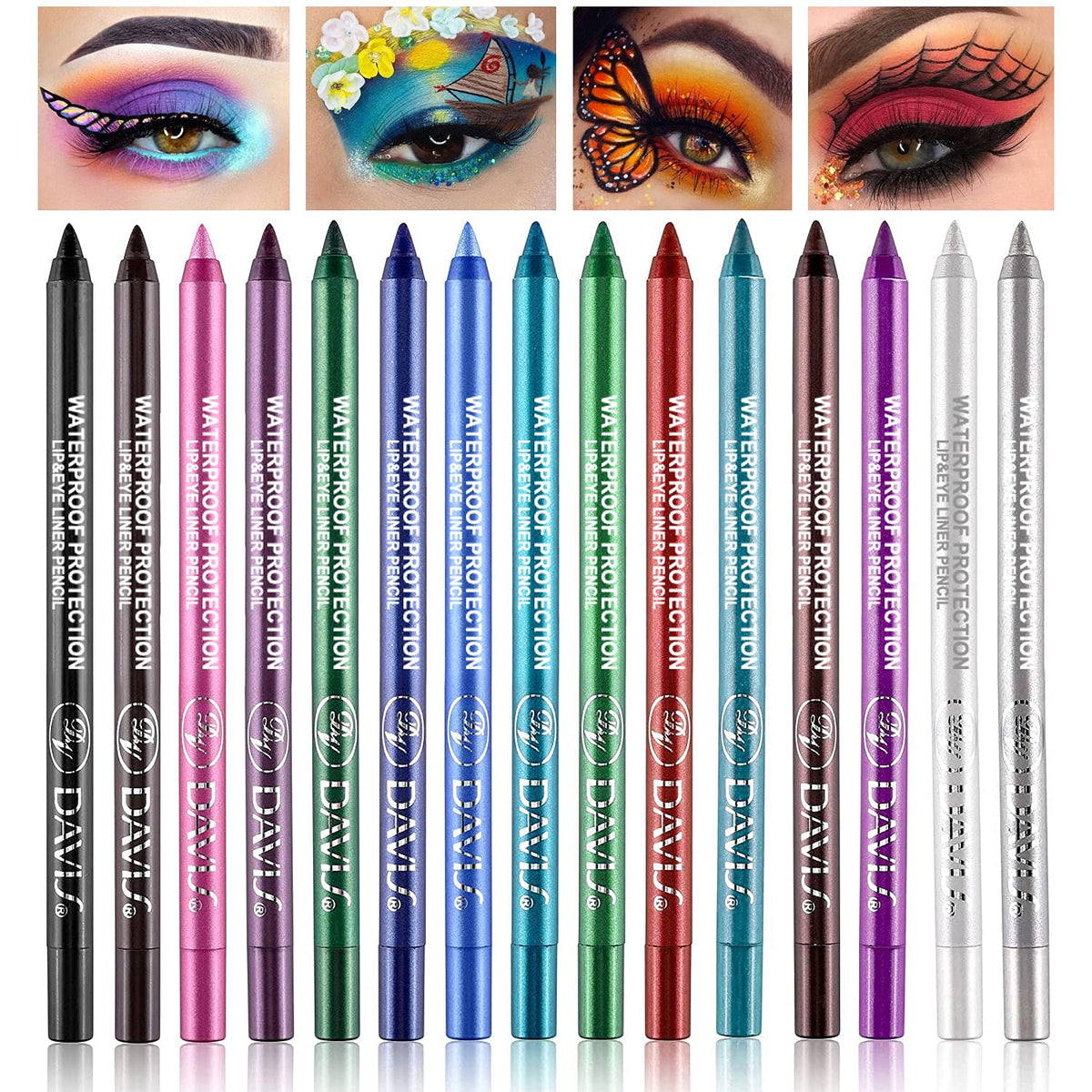 LemonSac 15-piece colorful eyeliner set close-up for vibrant eye makeup options.