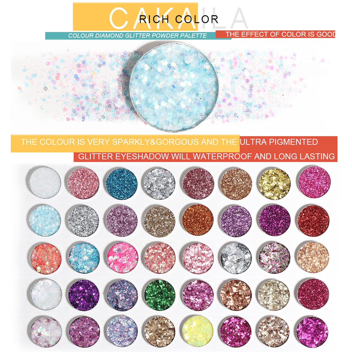 LemonSac Glitter Eyeshadow Palette metallic shimmer close-up showing rich pigment.