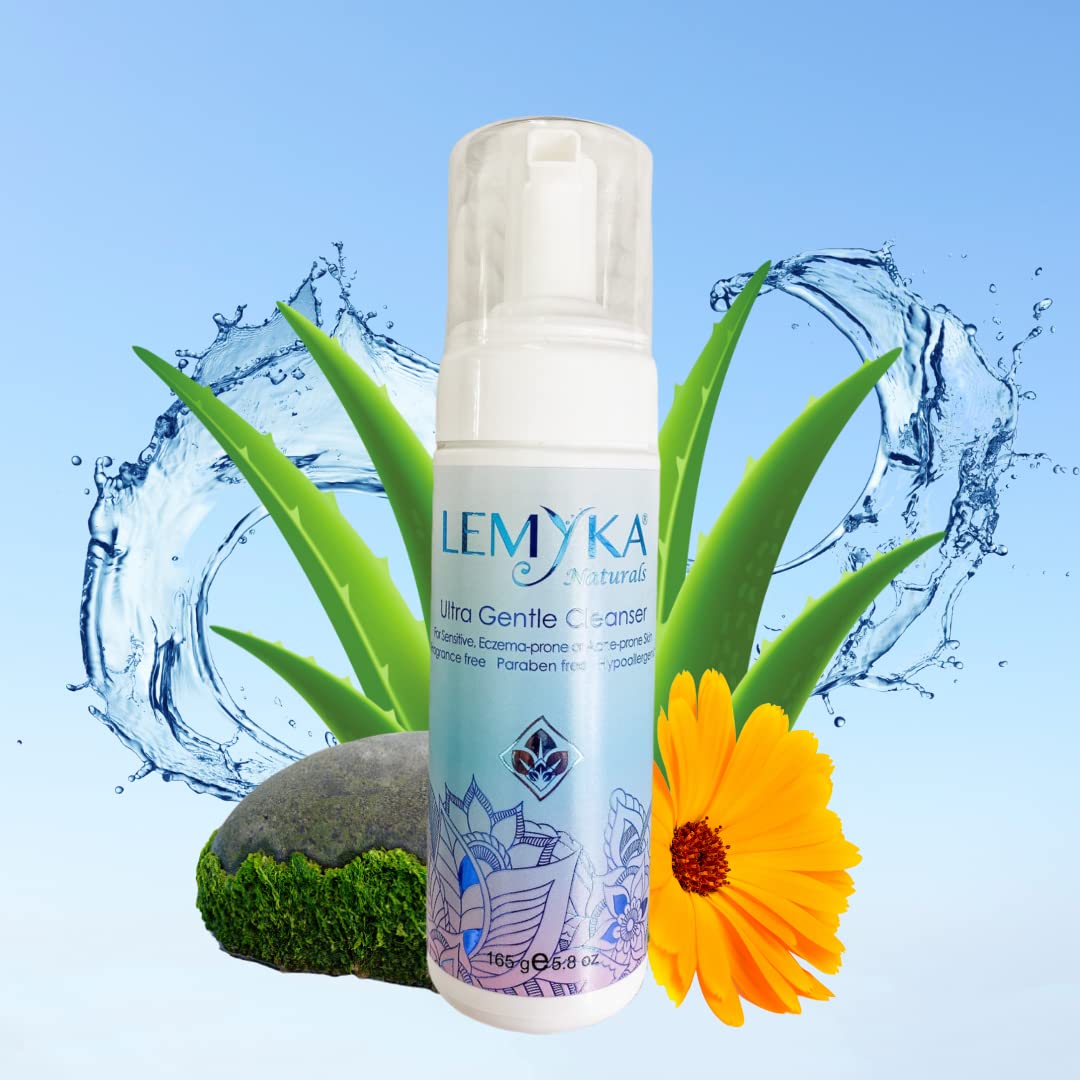 LEMYKA foaming face wash bottle pour demonstrates easy daily cleansing.