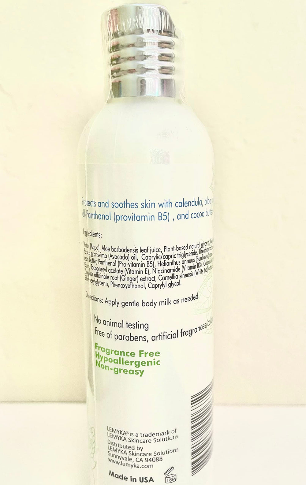 LEMYKA cream tub with label communicates fragrance-free formulation.