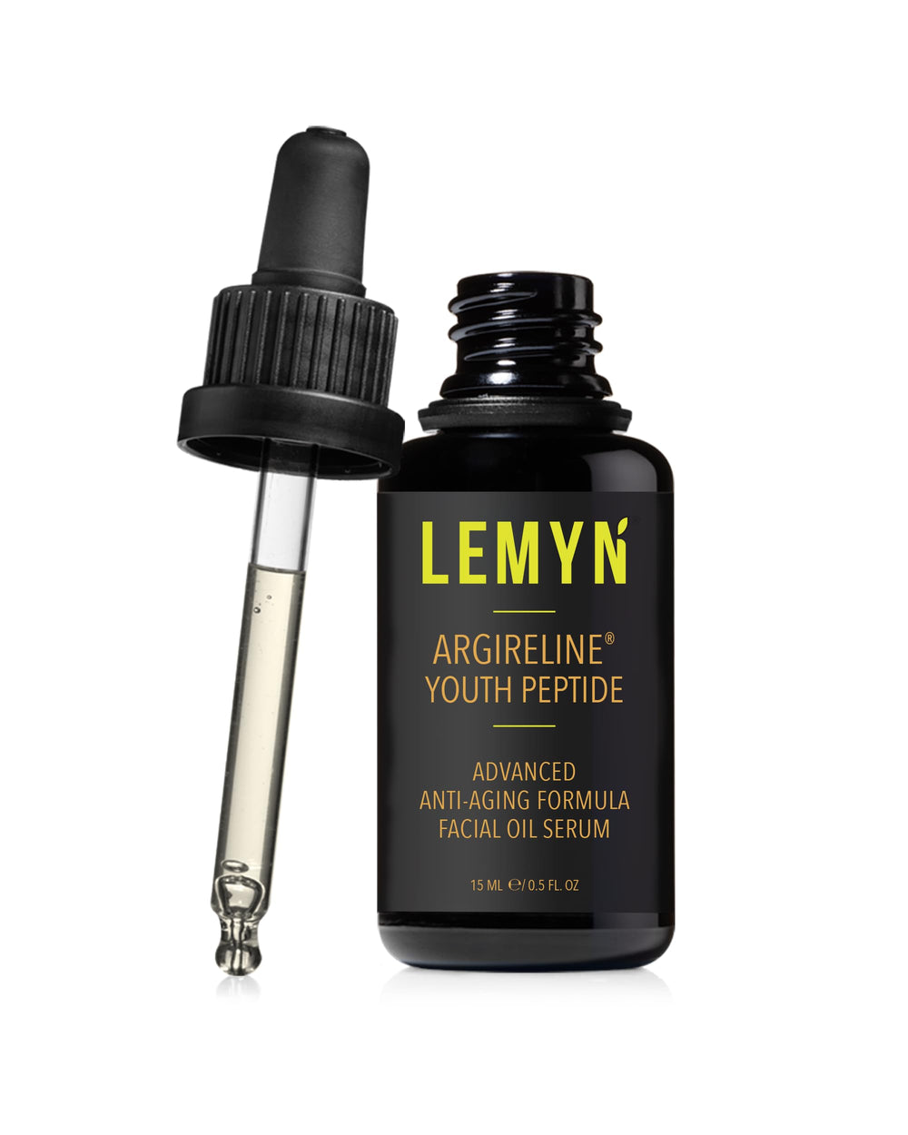 Lemyn Organics Argireline Youth Peptide serum bottle highlighting anti-aging care and potency.