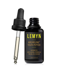 Lemyn Organics Argireline Youth Peptide serum bottle highlighting anti-aging care and potency.