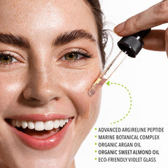Lemyn Organics Argireline Youth Peptide serum dropper demonstrates precise application for targeted hydration.