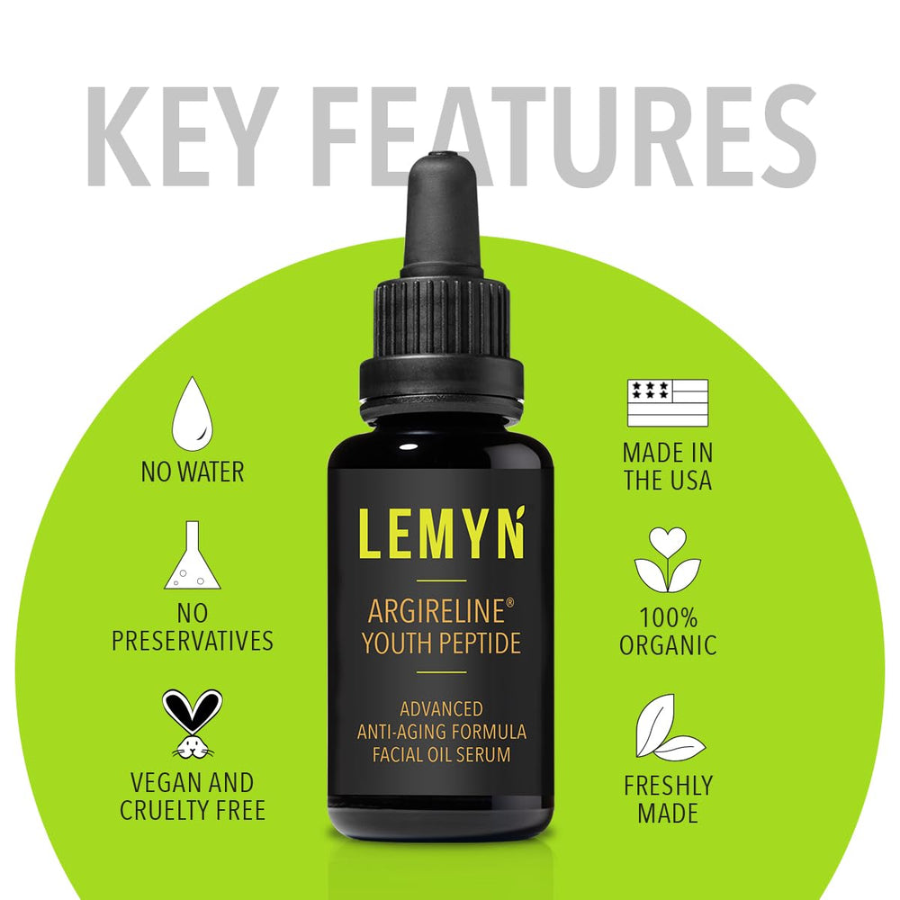 Lemyn Organics jojoba oil vial emphasizes balancing moisture and smoothing texture.