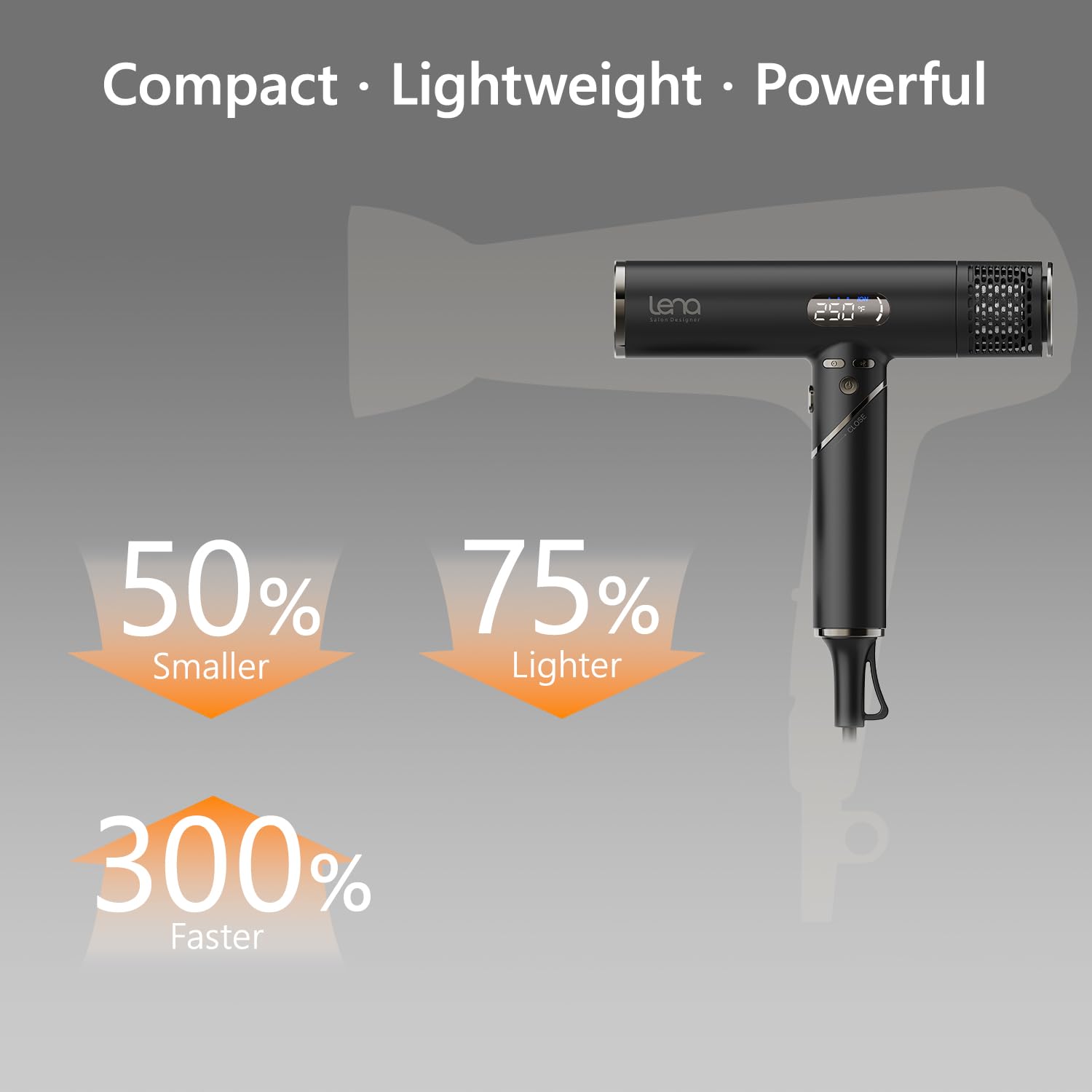 LENA travel hair dryer demonstrates cool shot feature to set styles without overheating.