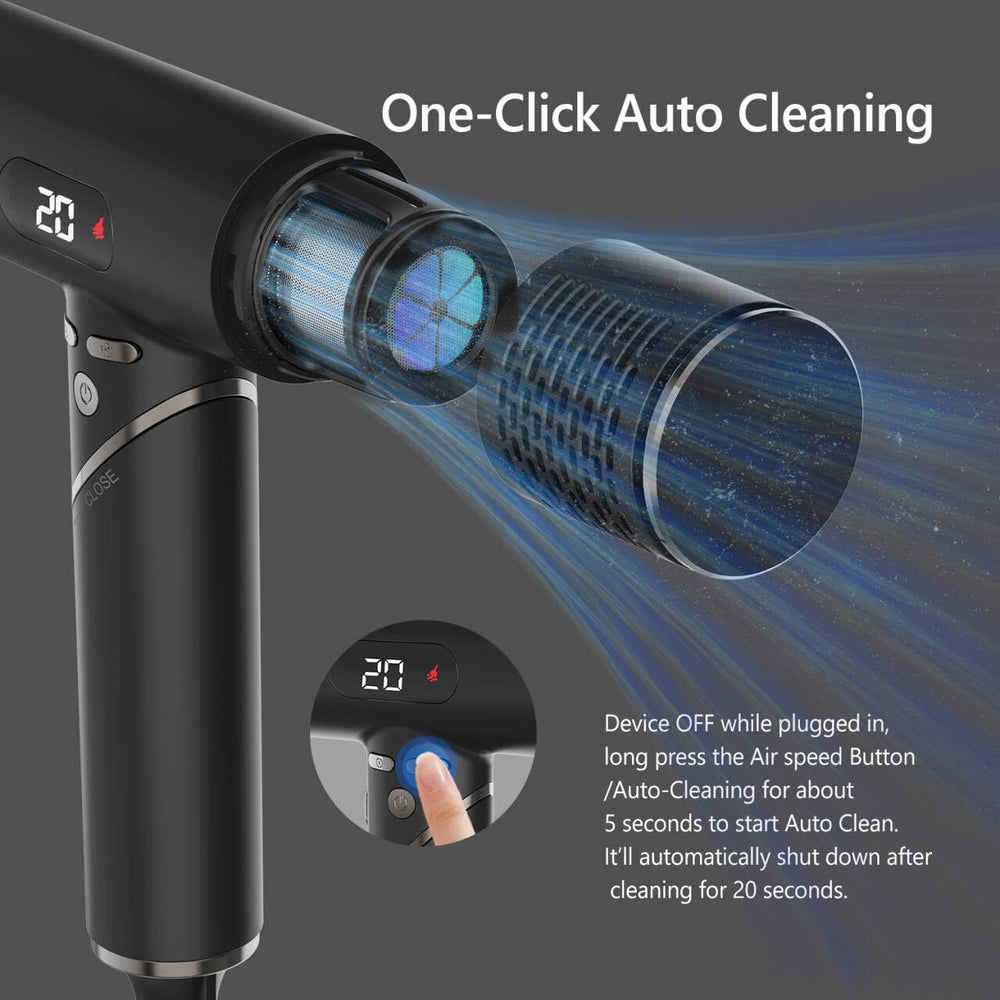 LENA travel hair dryer with magnetic nozzles for precise airflow and easy attachment.