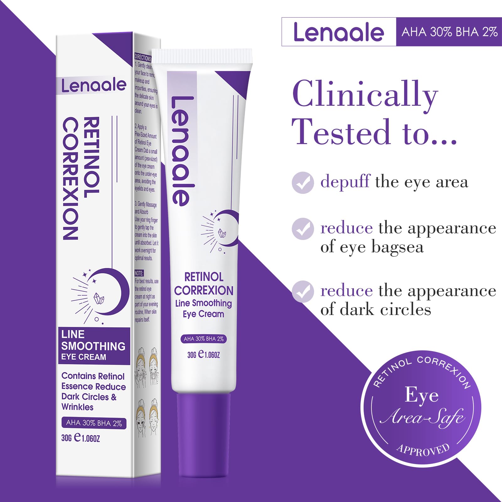 Lenaale peptides active formula supports firmer, smoother eye contours.