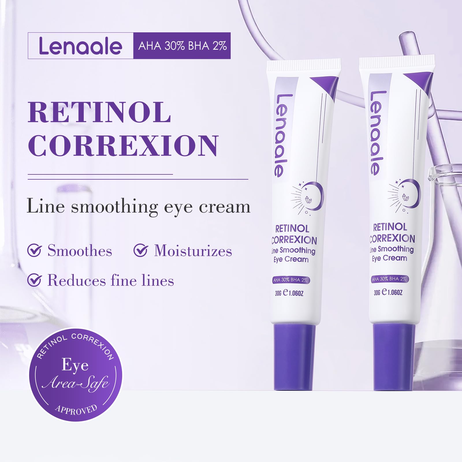 Lenaale retinol infusion highlights anti-aging care around eyes.