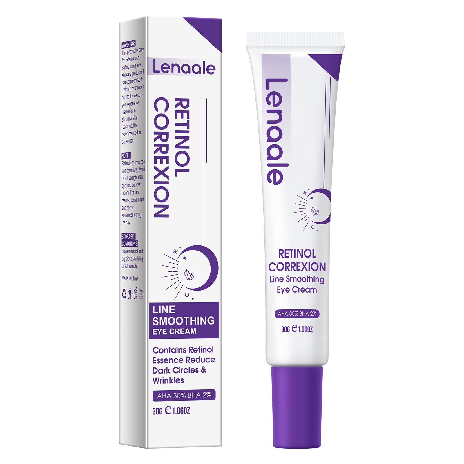 Lenaale eye cream tube closeup for brighter under-eye skin.