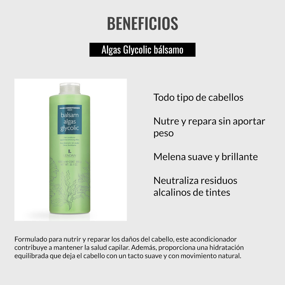 Lendan Glycolic Algae Balm after dyeing, neutralizes alkaline residues for flexible hair.