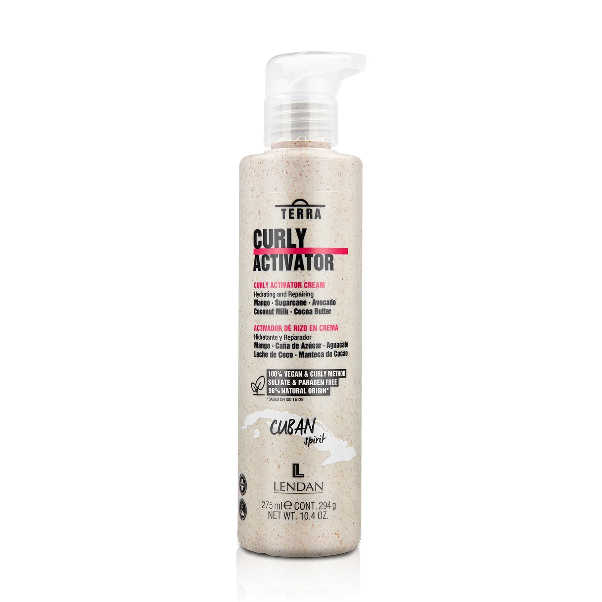 Lendan Curly Cuban Spirit packaging display highlights sustainable vegan formula