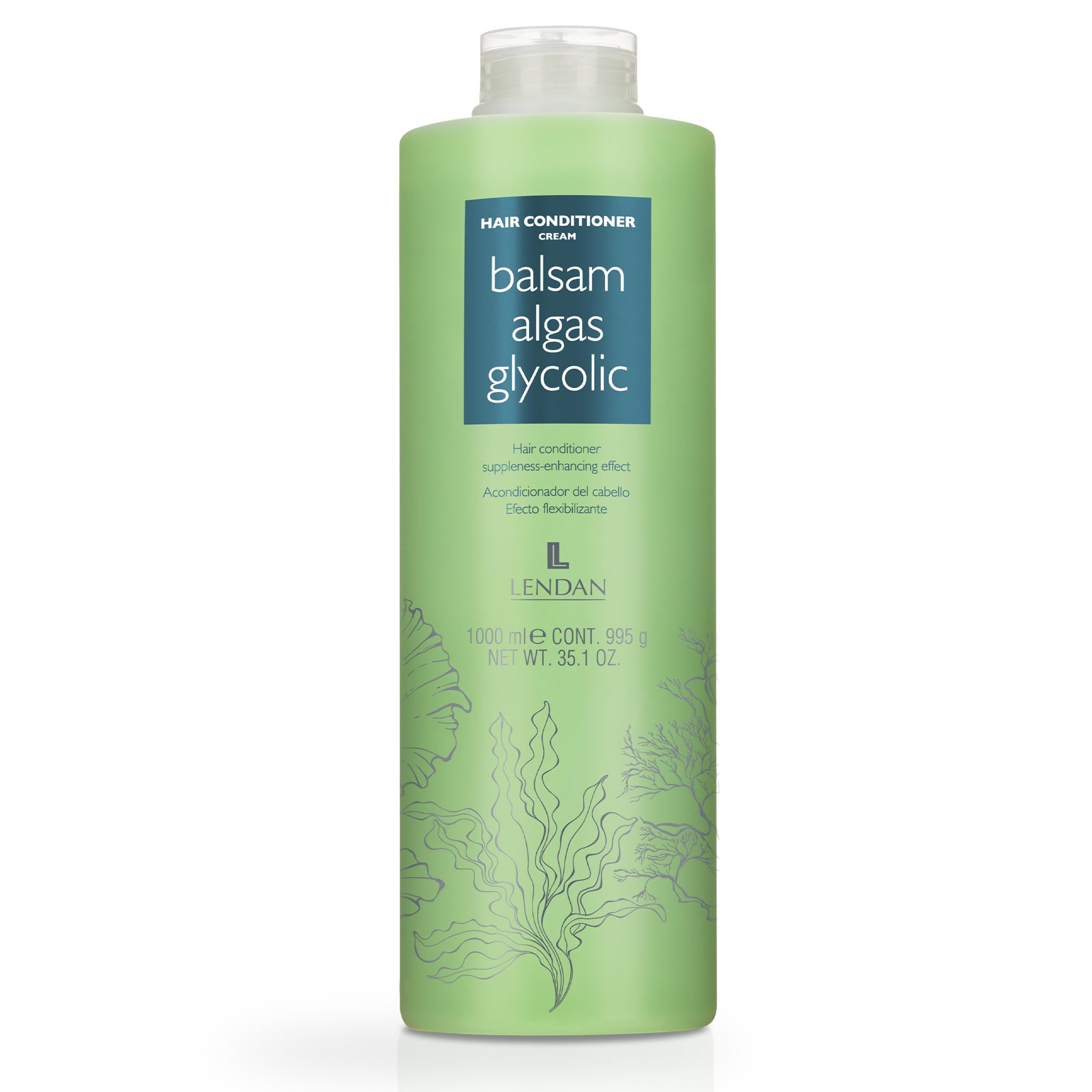 Lendan Glycolic Algae Balm conditioner bottle, 1000 ml, for soft, detangled hair.